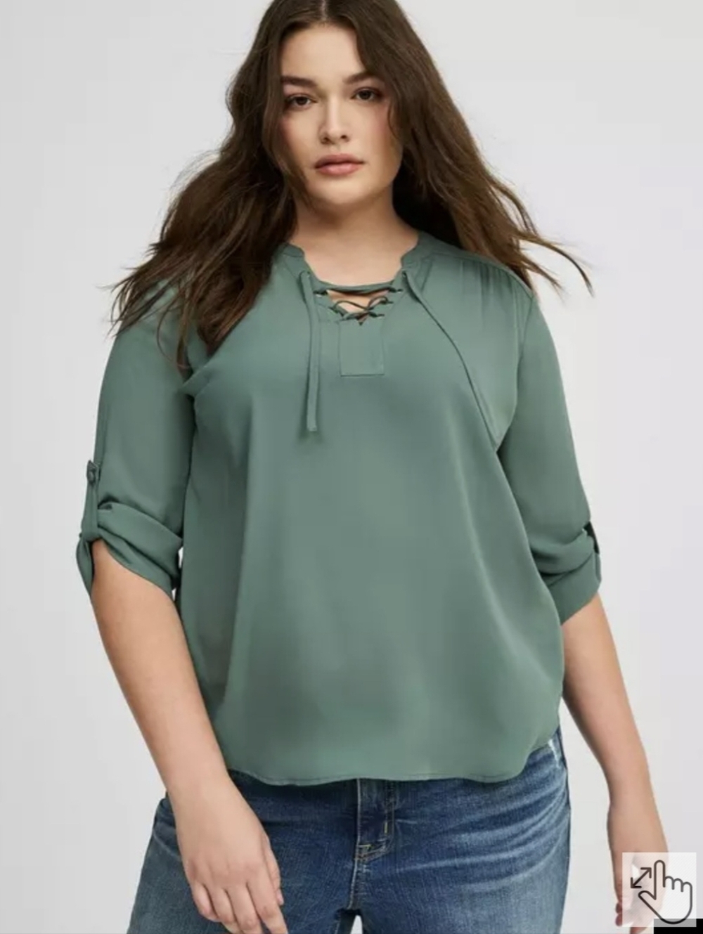 Torrid Sz 3 Women's Lace-Up V-Neck Long Sleeve Top - Sage Green